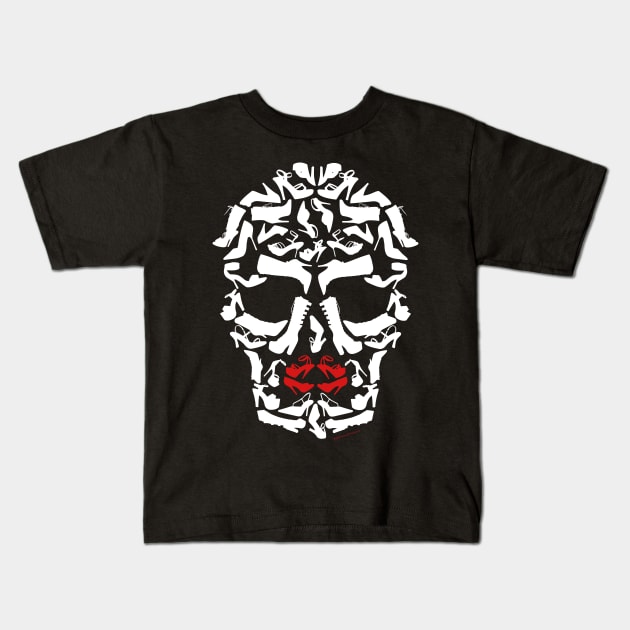 High Heel Shoe Fashion Monster Skull Face Kids T-Shirt by House_Of_HaHa